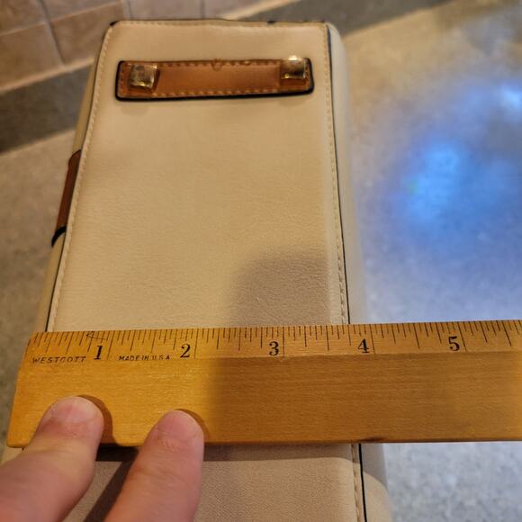 Simply Noelle Structured Bag Cream with Brown Leather Trim Accents 12x 12.25x4.5 - Picture 11 of 11